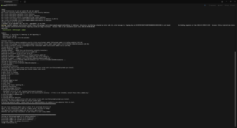  System-Update im Terminal (Zammad Server) 